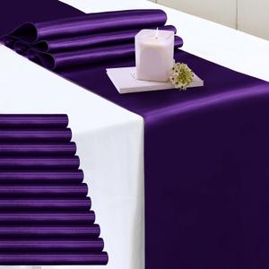 P Pothuiny 12 Pcs Purple Satin Table Runner 12 x 72 Inch Long Smooth Wedding Table Runners for Banquets, Graduations and Birthday Party Decoration