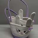 Easter Bunny Basket with Rabbit Ears Woven Cotton Rope Storage Bag for Easter Egg Hunt Large Foldable Home Organizer Indoor Outdoor Holiday Picnic Party Spring Decorations(Purple) 2 Pack