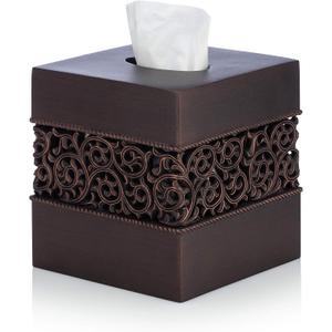 Essentra Home Bronze Finish Square Tissue Box Cover for Bathroom Vanity Counter Tops Also Great for Bedrooms and Living Rooms