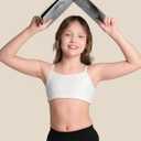 SALIA GIRL Double-Layer Cotton Training Bras for Girls 7–12, Natural Cami First Bra with Adjustable Straps, S