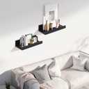 2 x Muzilife 12" Small Floating Wall Ledge Shelves with Lip - Set of 2 Wood Floating Shelves - Black Wall Mounted Picture Ledge for Office, Bathroom, Bedroom, Living Room, Kitchen
