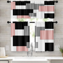 Pink Kitchen Window Curtains Valance and Tier Set 36 Inch, Black Grey White Modern Rod Pocket Short Tier Curtain for Bathroom, Abstract Art Small Cafe Drapes for Decor