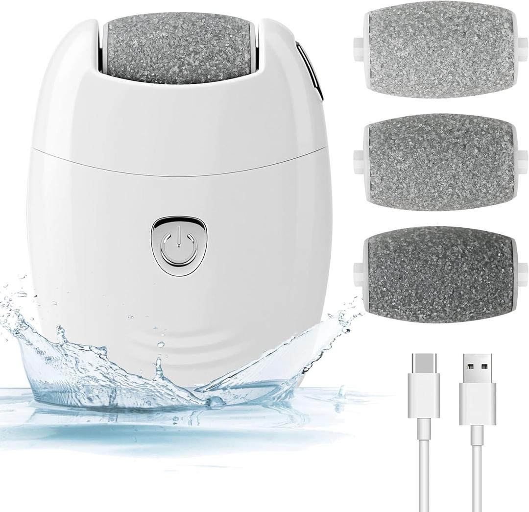 Electric Foot Callus Remover & Pedicure Kit w/3 Heads, 2-Speed Rechargeable (5W/500mAh) - Professional Foot File for Dead Skin, Calluses & Cracked Heels - Ergonomic Design w/Safety Lock-Home Spa&Gift