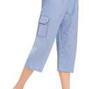 Collections Etc Striped Seersucker Drawstring Cargo Pocket Capri Pants (Large, Blue)