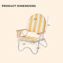Padded Low Beach Chair, 4-Position Folding Outdoor Chair with Wooden Armrests, Cushioned Seat, Storage Pouch & Carry Strap for Beach, Patio and Lawn, Cala Serena Ochre Stripe, 24.4"l X 24.8"w X 34.6h