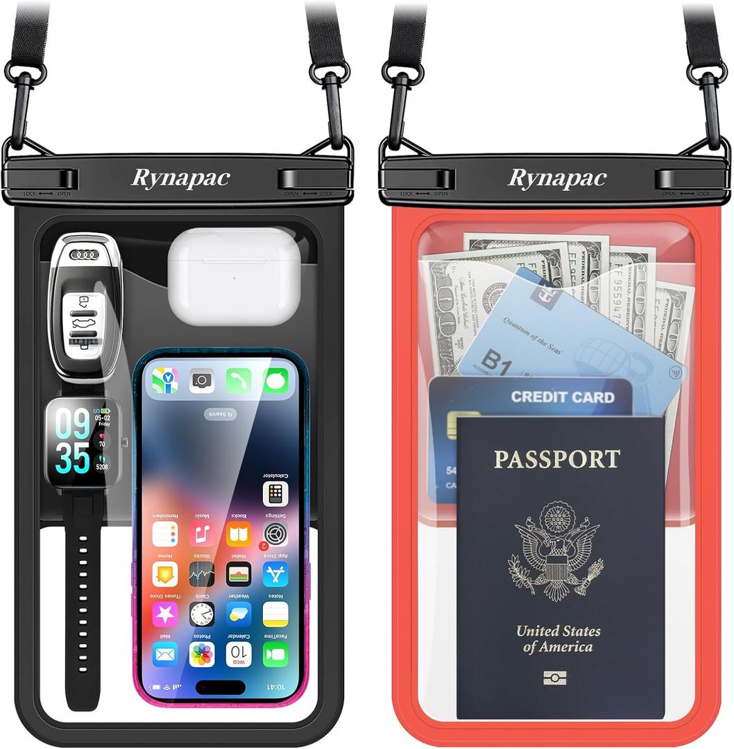Rynapac [Up to 10" Large Waterproof Phone Pouch - 2 Pack IPX8 Waterproof Phone Case for iPhone 17 16 15 Pro Max Galaxy S26 Ultra, Touchscreen & Underwater Photography, Beach Cruise Travel Essentials