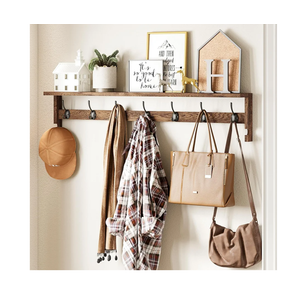 AMBIRD Coat Rack Wall Mount, 35 Inch Extra Long Wall Hooks with Hanging, Wooden Shelf with 7 Metal Hooks 2 Side Hooks, Wall Key Holder with Shelf in Entryway, Kitchen, Bathroom, Living Room, Bedroom