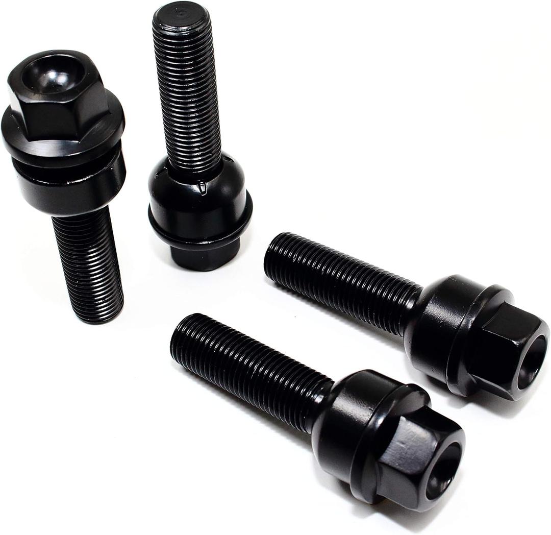 Set of 20 Veritek 14x1.5mm 45mm Extended Thread R14 Radius Black Ball Seat Washer Lug Bolts for Porsche Factory Wheels
