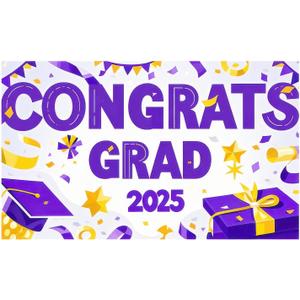Graduation Banner 2025 Congrats Grad for Party Decor Graduation Backdrop Congratulations Banner Purple and Yellow Congrats Grad Theme 71x43 Inches Perfect for Events and Celebrations
