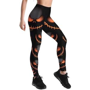 Women's High Waist Scary Print Halloween Legging Soft Stretchy Pumpkin Pattern Halloween Long Pants Trendy Leggings,M
