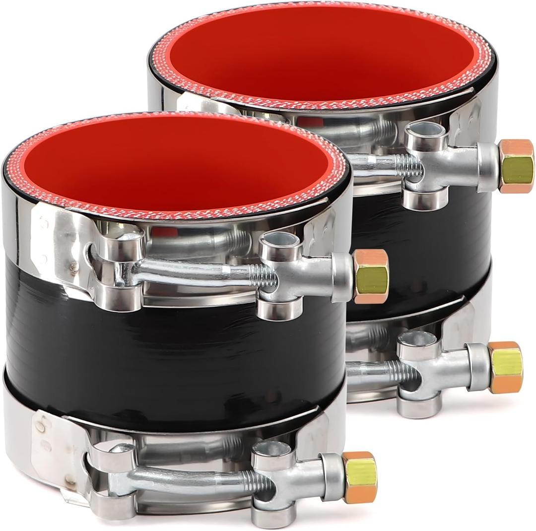 2Pcs ID 3 Inch(76mm) High Temperature 4-Ply Reinforced Straight Silicone Hose Performance Coupler with 4Pcs T-Bolt Clamps Suitable High Level Turbo Pipe Connecting