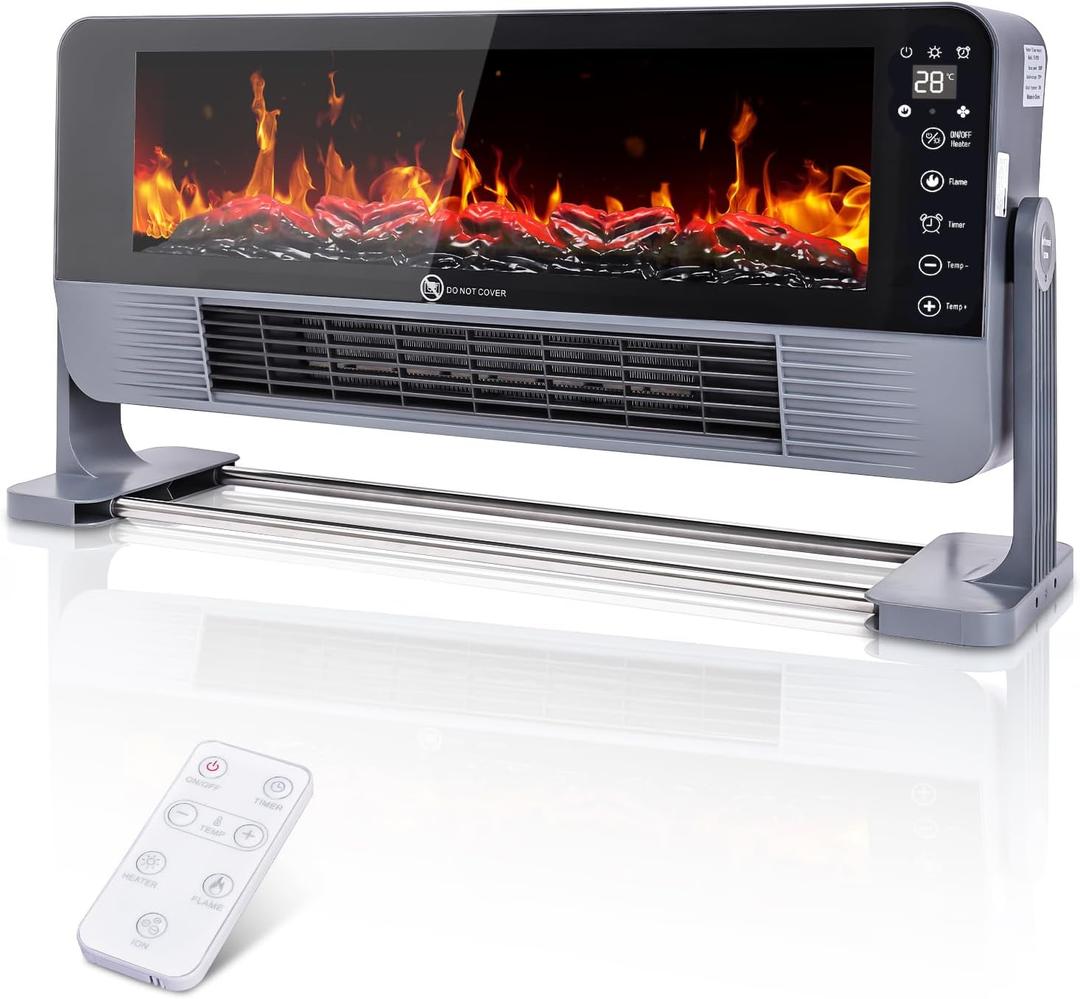 22.2" Electric Fireplace,Desktop and Wall-Mounted,Equipped with Remote Control and Touchscreen,1500W/2000W Power,1-12h Timer Function,Overheat Protection,Golden Flame,for Office,Living Room Decor