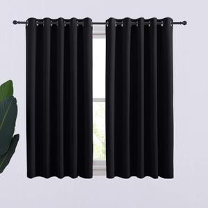 NICETOWN Halloween Bathroom Blackout Curtains and Drapes, Black Solid Thermal Insulated Grommet Blackout Drapery Panels for Window (2 Panels, 70 inches Wide by 54 inches Long, Black)