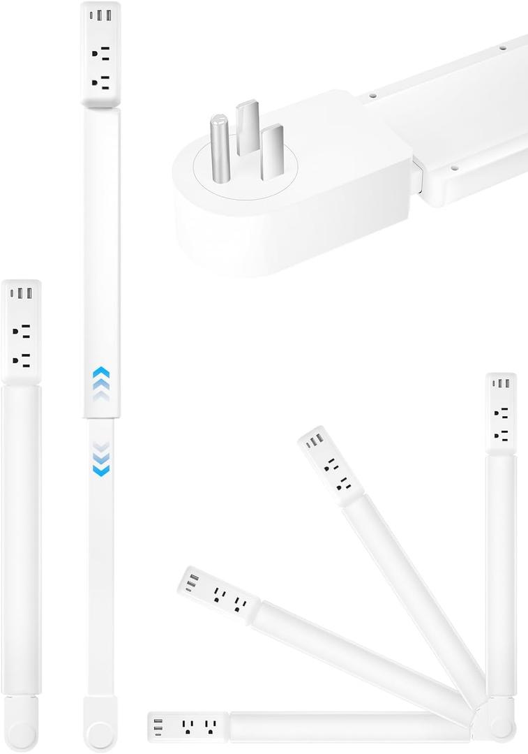 Eletrical Outlet Extender Stick 22"-34" Vertical Power Socket Expander with 2 AC Outlets, USB-A,USB-C Ports,180 Rotating Wall Outlet Extender for Hard-to-Reach Extension Cord Extender Behind Sofa