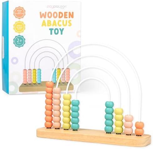 Play Platoon Wooden Abacus for Kids Math - Wooden Rainbow Toy Abacus for Toddlers 1-3, Boho Rainbow Nursery Decor, Boho Baby Aesthetic Neutral Baby Toys, Montessori Counting Beads
