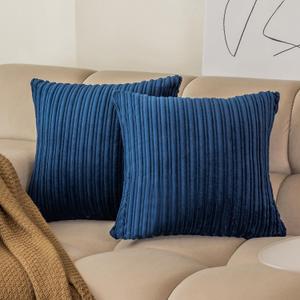 Kevin Textile Set of 2, Corduroy Style Cushion Cover with Stripe Pattern, 12x20 Inch, Throw Pillow Covers in Navy Blue, Machine Washable Home Decor Decorations for Bedroom Living Room