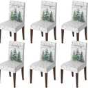 Horaldaily 6PCS Christmas Dining Chair Covers, White Christmas Pine Trees Stretch Removable Washable Slipcover Chair Protector for Dining Room Home Decor