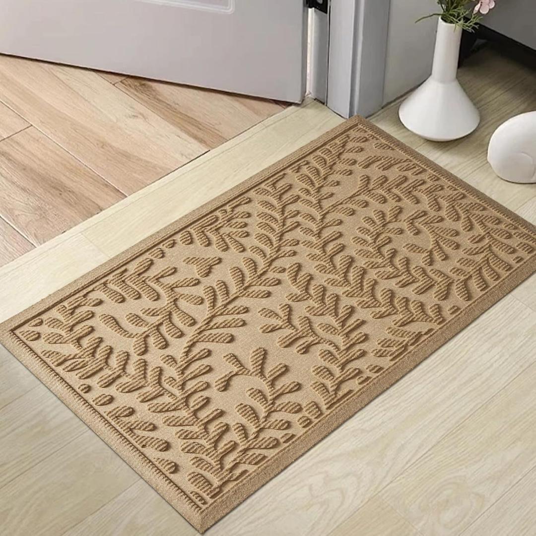 HIYARD Front Door Mat, Absorbent Dirt Trapping Welcome Door Mat Indoor Outdoor, Non Slip Entry Mat, Indoor Outdoor Door Mats, Fade Resistant, Low Profile Doormat for Entryway, 2917, Beige