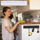 VIS'V Key Holder Wall Mount, Large Metal Self Adhesive Key Hanger with 4 Hooks, No Drilling, Extra Adhesive Strip, Black