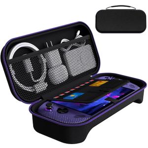 ivoler Carrying Case for lenovo legion go S 2025, Portable Hard Shell Pouch Travel Bag Built-in Gaming Charger Dock Storage, Holds 8 MicroSD and 2 Credit Sized Cards -Black+Purple (Legion GO S/ROG XBOX ALLY X)