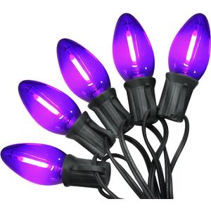 C7 LED Christmas & Halloween Lights - 12FT Outdoor Purple String Lights with 12 Vintage LED Bulbs, Indoor/Outside Hanging Decor for Porch, Garden, Backyard, Balcony, Holiday Party