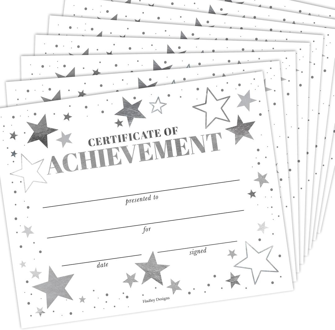 Classroom Award Certificates for Students -25 Certificate of Achievement Awards, Gold Star Certificate Paper, Preschool Graduation Certificates for Kids, Kindergarten Diploma, Star Student Honor Roll