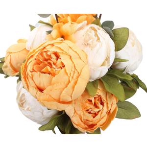 Duovlo Artificial Peony Silk Flowers Fake Flowers Vintage Wedding Home Decoration,Pack of 1 (New Orange)