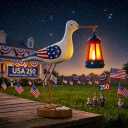 250th Anniversary Decorations,4th of July Decorations Solar Garden Lights,Fourth of July Red White and Blue Seagull Statue Solar Lights Outdoor,Patriotic Decor With Solar Lantern for Independence Day