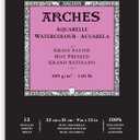 Arches Aquarelle Watercolor Pad, Hot Pressed, 140lb/300gsm, 12 Sheet, 9x12 inch, Arches Watercolor Paper 100% Cotton