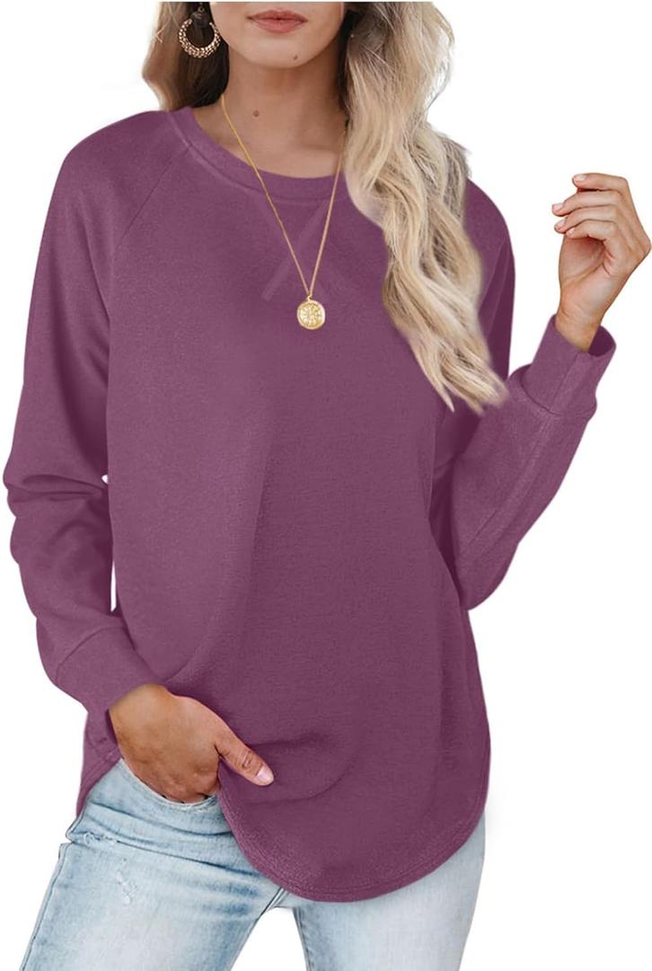 XIEERDUO Womens Sweatshirts Crewneck Loose Fitting Tops For Women Long Sleeve Shirts Pullover (Large, 02o-fuchsia)