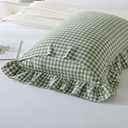 Aryeleay 2 Pack Sage Green White Plaid Gingham Ruffle Pillow Shams Standard Size, 100% Washed Cotton Checkered Farmhouse Pillow Covers for Bed/Sofa-20 x26