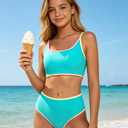 XUNYU Teen Girls Swimsuit 2 Piece Bathing Suit Tummy Control Girls' Swimwear High Waisted Bikini Sets Cute Floral Swim Suits