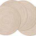 SHACOS Round Braided Placemats Set of 4 Round Table Mats for Dining Tables 15 inch Non Slip Washable Kitchen Table Place Mats Natural Farmhouse Decor (Beige, 4)