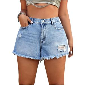 Floerns Women's Plus Size Distressed Denim Shorts Wide Leg Casual Jean Shorts with Pocket (3X-Large Plus)