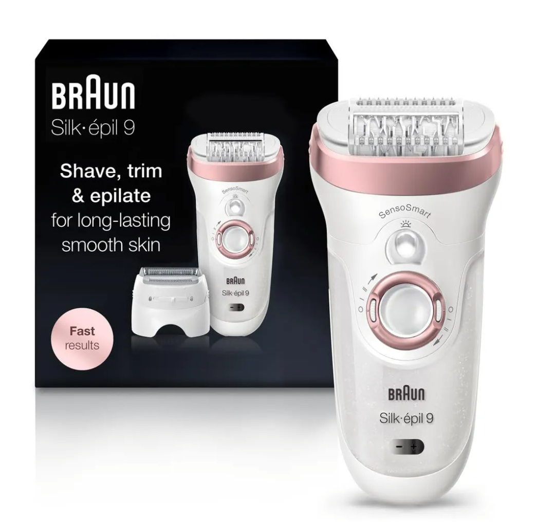Braun Epilator Silk-épil 9 9-720, Hair Removal Device, Epilator for Women, Wet/Dry, Waterproof, 3-in-1 Epilate, Shave, or Trim, Salon-Like Smooth Skin, Womens Shaver & Trimmer, Cordless, Rechargeable