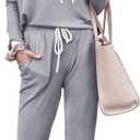 PRETTYGARDEN Women Fall 2 Piece Lounge Outfit Long Sleeve Tops High Waisted Jogger Pants Set Spring Travel Clothes Tracksuit (Large, Patterned-grey)