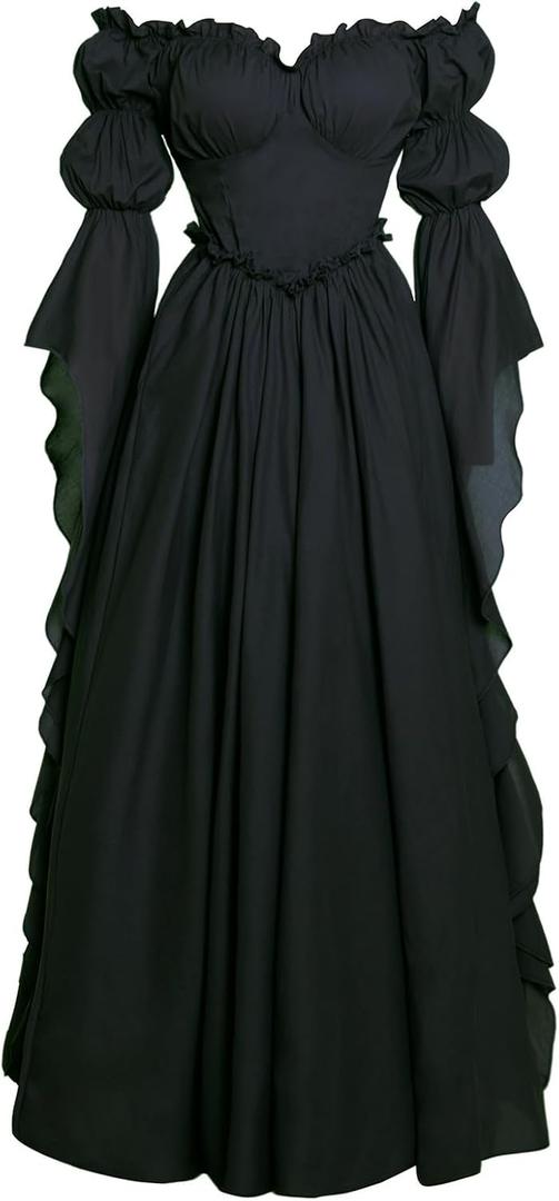 Medieval Renaissance Costume Dress Regency Dresses for Women Victorian (Small-Medium, Black)