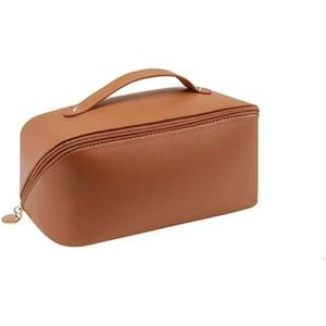 Personalized Makeup Bag for Women - Customized Large Travel Cosmetic Bag with Initial and Name - Premium PU Leather Toiletry Bag with Compartments and Handle for Travel Essentials & Gifts, orange