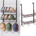 SWTYMIKI Over Door Hat Organizer - 3 Tier Wall Mounted Hat Rack with 2 Adjustable Metal Basket and 3 Hooks, Hanging Baseball Cap Organizer Storage Holds up to 29 Caps for Door, Bedroom, Closet