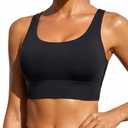 Yonique Women Sports Bra Bikini Top Swim Bra Athletic Swim Top Scoop Neck Bathing Suit, Black, Large