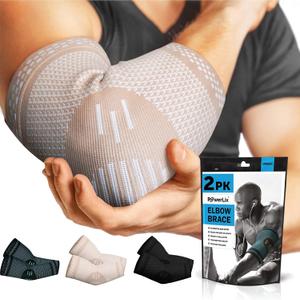 POWERLIX Arm Orthopedic Brace Compression Support (Pair) - Elbow Sleeve for Arthritis, Golf Elbow, Golfers Elbow, Pain Relief, Tendonitis, Tennis (Beige, L)