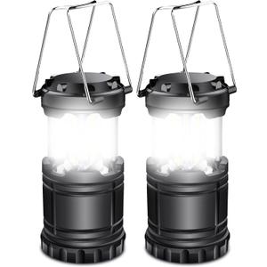 EXTRASTAR 2 Pack LED Battery Operated Lights, Portable Survival Battery Powered Lamp, Camping Lantern, Suitable for Hurricane, Emergency, Storm, Outages, Outdoor Collapsible Lanterns, Black