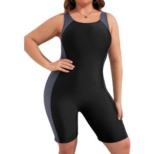 Floerns Women's Plus Size One Piece Swimsuit Colorblock Scoop Neck Shorts Monokini (XX-Large Plus, Black)