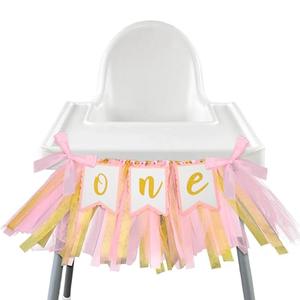 XLIUAX 1st Birthday High Chair Banner, Pink High Chair Banner Girl, Tulle And Ribbon Birthday Banners Pink One Year Old Birthdays Party Decoration 1st Birth Day Princess Photo Prop Party Decor
