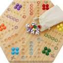 HOROW Wahoo Board Game Wooden Original Board Game Classic 2 Side Painted Fast Track Game for 4 Player and 6 Player with 30 Marbles,6 Dices for Family Game Night(6large,Log)