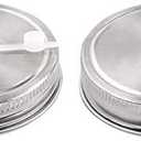 uxcell 2pcs Stainless Steel Wide Mouth Mason Jars Lids with Straw Hole Canning Lids for Drinking & Food Storage