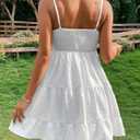 Floerns Women's Swiss Dots Sleeveless Ruched Bust Ruffle Hem Cami Short Dress (White, XL)