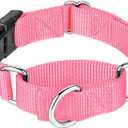 Mikivery Martingale Collar for Dogs Nylon Dog Collar with Quick Release Buckle Adjustable Training No Slip Dog Collars (Large, Baby Pink)