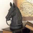 Deco 79 Polystone Horse Decorative Sculpture Antique Style Head Home Decor Statue with Hitching Post and Gold Accents, Accent Figurine 9" x 6" x 12", Black