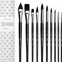 ARTEGRIA Watercolor Brush Set, 10 Professional Soft Synthetic Squirrel Paint Brushes, Including Pointed Rounds, Flats, Dagger, Oval Wash